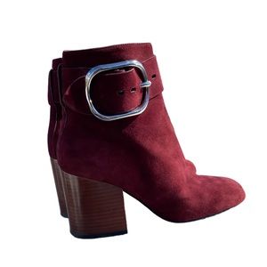Alexander Wang Kenze Dark Red Suede Ankle Boots with Silver Buckle